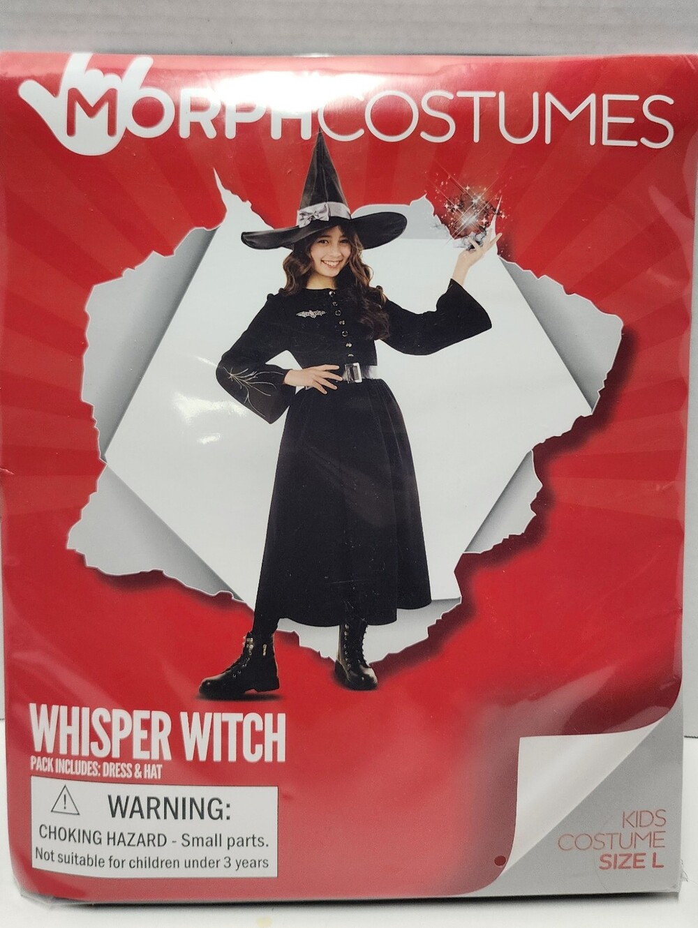 L (10-12) Girls Whisper Witch Black Halloween Costume Dress Hat Morph New